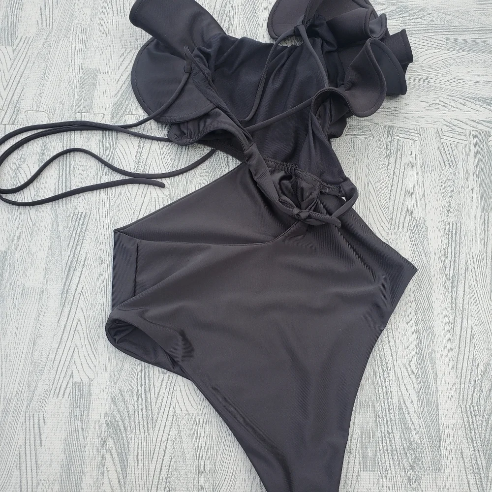 New Kanomi One Shoulder black Swimsuit UV Sun Protection handmade One Piece sexy
